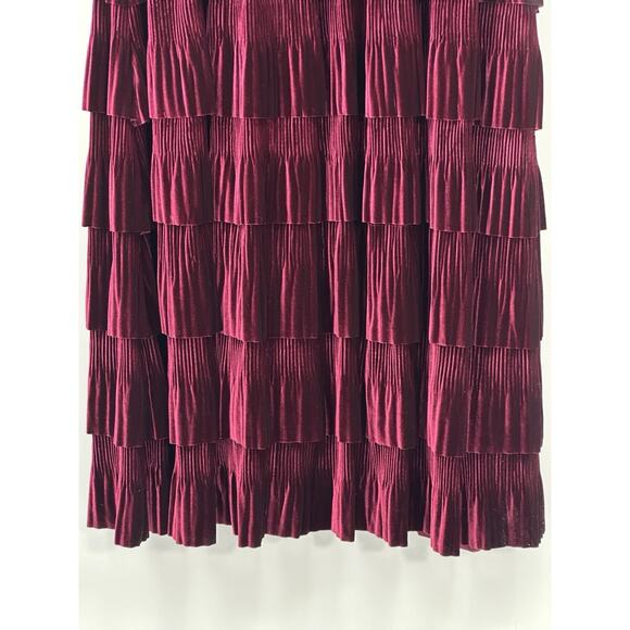 NWT Bronx & Banco Burgundy Velvet Tiered Maxi Gown XL US10 Gold Trim Pleated - Picture 10 of 16